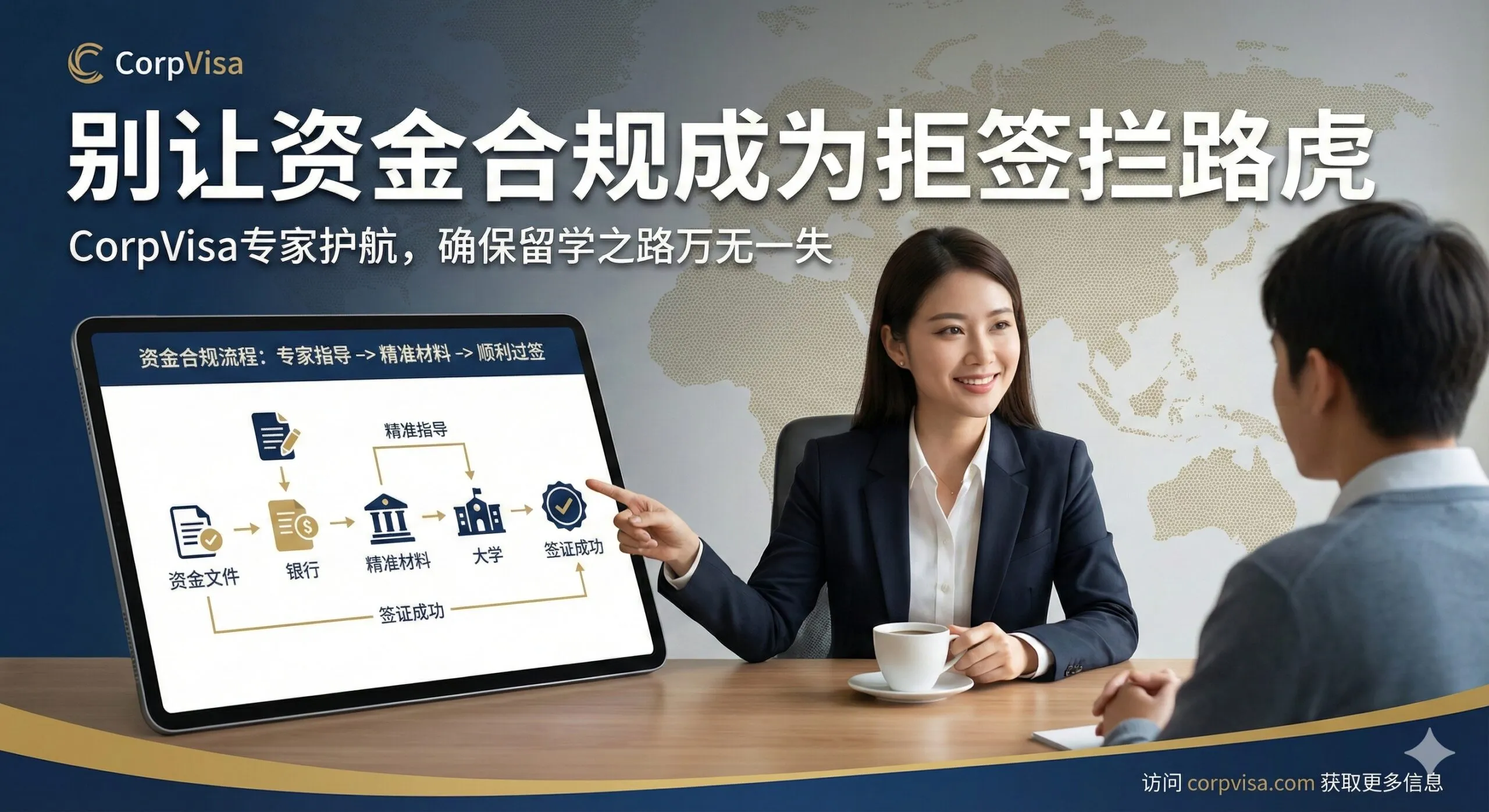 一张充满信任感和专业咨询氛围的总结性图片。特写视角展示一张整洁的办公桌，桌面上放着一份印有‘Career Path Plan’字样的规划书、一支钢笔、一副眼镜和一本护照。柔和的暖光洒在文件上，背景模糊处理，隐约可见世界地图。画面传达出经过精心规划、风险可控、未来可期的安心感，呼应文章结尾关于‘规避风险’和‘专业规划’的建议。