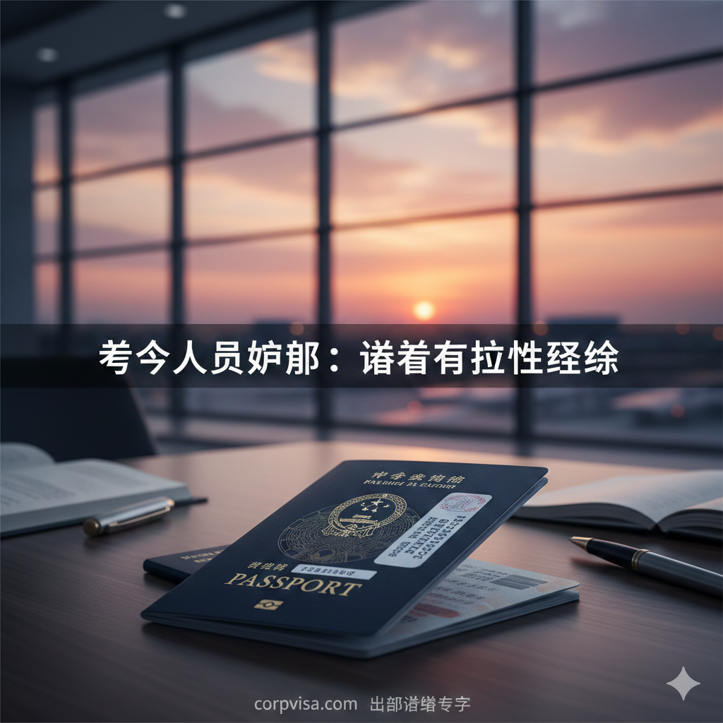 一张高质量的特写构图，展示一本深蓝色护照半开放在现代感十足的办公桌上，护照内页隐约露出精美的签证防伪底纹和清晰的生效日期。背景是虚化的机场航站楼玻璃幕墙，伴有微弱的夕阳余晖。画面色调稳重且具有商务感，体现出‘该留学人员所持护照有无有效的出国签证’这一严肃且专业的主题，光影柔和。