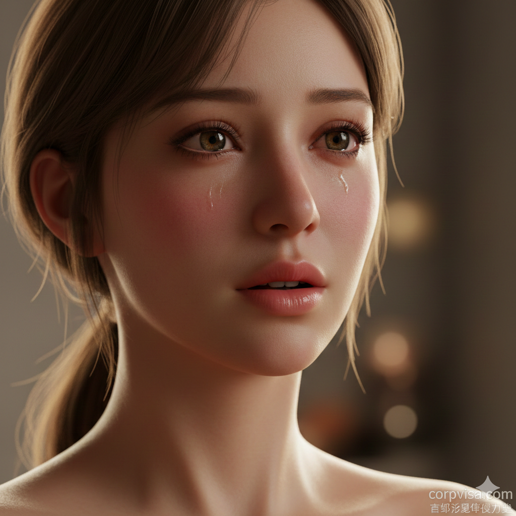 体现画画质与内容的顶级优势。画面呈现一种极致清晰的视觉震撼感，捕捉女性在动情时刻的特写，侧重于展现湿润的眼眶、红润的脸颊和细腻的皮肤纹理。风格写实且富有艺术感，色彩饱和度适中，利用侧逆光勾勒出人物的轮廓曲线。构图极简，突出‘极品颜值’与‘粗厚喘息’所带来的感官张力，强调内容的高质量与稀缺性。