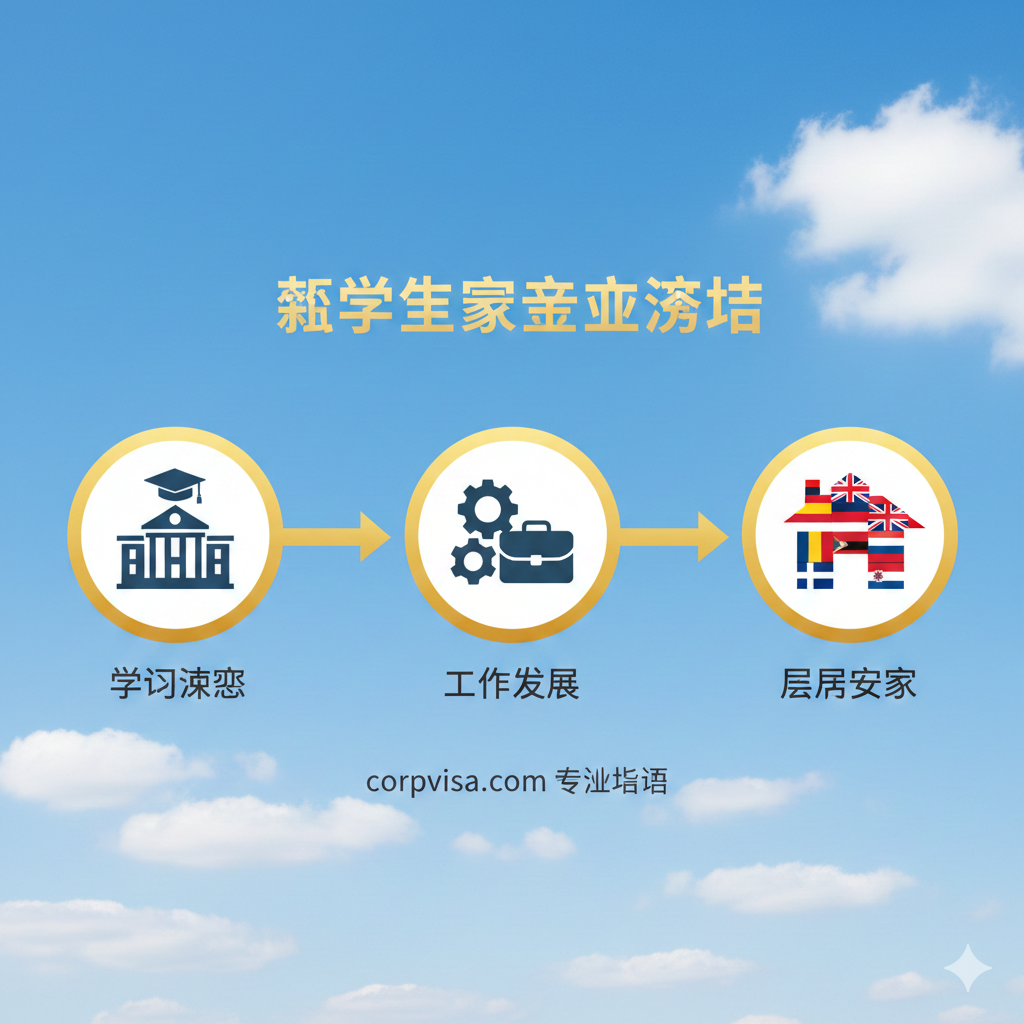 设计理念：corpvisa.com提供的“学习-工作-居留”黄金路径。